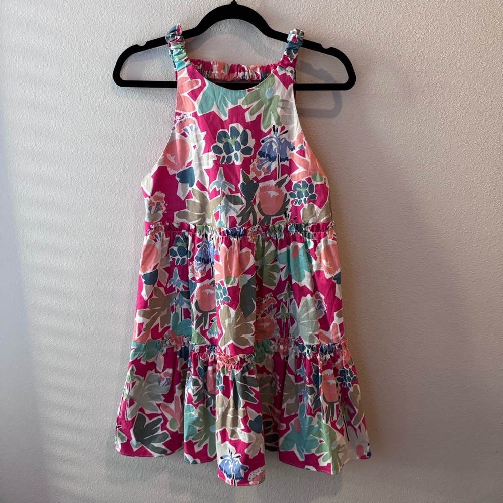 Zara TRF Collection Women’s Pink Floral Tiered Cut Out Strappy Back Dress S